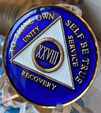 28 Year AA Medallion Blue Tri-Plate Sobriety Chip