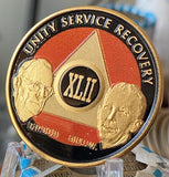 42 Year AA Founders Medallion Orange Black Gold Plated Sobriety Chip