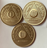 AA Medallion Set Year 1 2 3 Sobriety Chip Pack