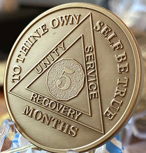 5 Month AA Medallion 1.5" Large Challenge Coin Premium Bronze Sobriety Chip