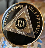 45 Year AA Medallion Black Tri-Plate Sobriety Chip