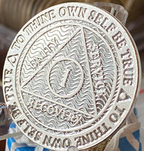 1 Year .999 Fine Silver Mirror Finish AA Medallion Recoverychip Reflex Sobriety Chip