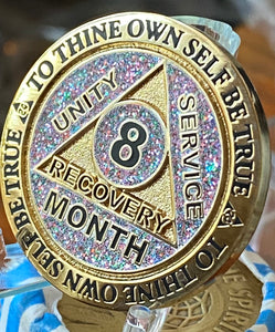 8 Month Funfetti Glitter Sobriety Chip For AA Members
