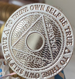 Blank Center No Year .999 Fine Silver Mirror Finish AA Medallion Recoverychip Reflex Sobriety Chip