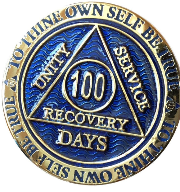 100 Days AA Medallion Reflex Blue Gold Plated