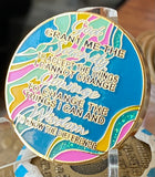 1 Year AA Medallion Elegant Tahiti Teal Blue and Pink Marble Gold Sobriety Chip