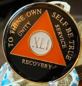 41 Year AA Medallion Black and Orange Tri-plate Sobriety Chip