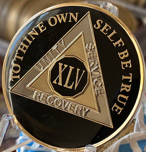 45 Year AA Medallion Classic Black Tri-Plate Sobriety Chip