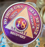 18 Month AA Medallion Purple Silver Plated Sobriety Chip