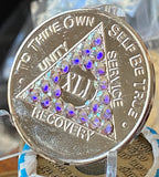 41 Year AA Medallion Nickel Plated AB Crystal Sobriety Chip
