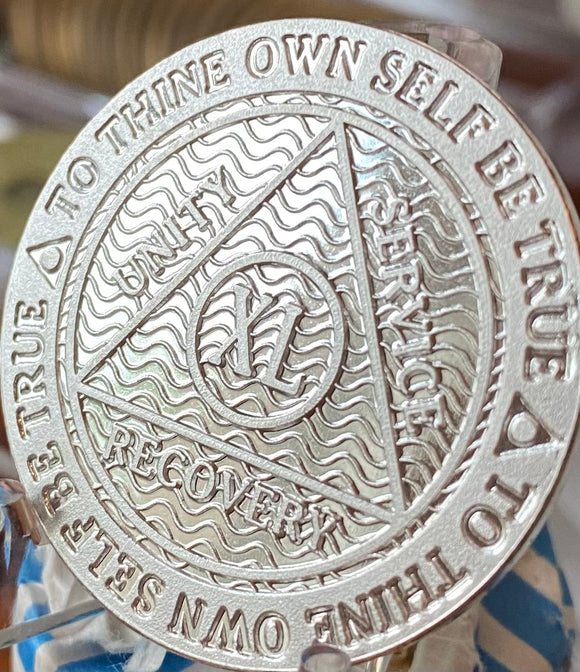 40 Year .999 Fine Silver Mirror Finish AA Medallion Recoverychip Reflex Sobriety Chip