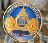 3 Year AA Founders Medallion Ocean Breeze Blue Gold Plated Sobriety Chip