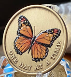 Orange Monarch Butterfly One Day At A Time Serenity Prayer Medallion