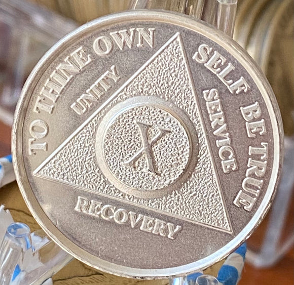 10 Year AA Medallion .999 Fine Silver Sobriety Chip