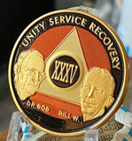 35 Year AA Founders Medallion Orange Black Gold Plated Sobriety Chip