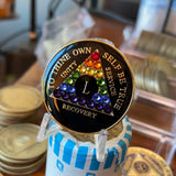 50 Year AA Medallion Black Tri-plate Sobriety Chip Rainbow Crystal