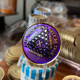 10 Year AA Medallion Purple Tri-plate Transition Crystal Sobriety Chip