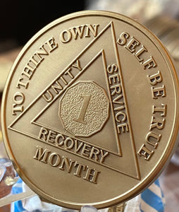 1 Month AA Medallion 1.5" Large Challenge Coin Premium Bronze Sobriety Chip