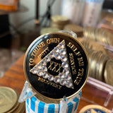30 Year AA Medallion Black Diamond Like Clear Crystal Sobriety Chip
