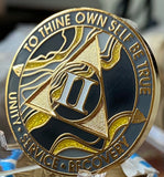 2 Year AA Medallion Elegant Black Goldrush Marble Gold Sobriety Chip