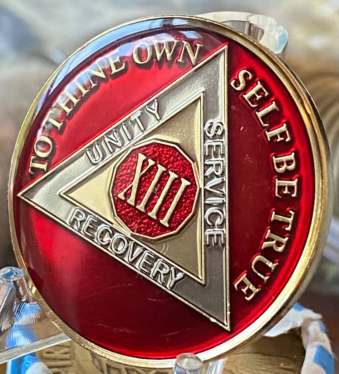 13 Year AA Medallion Mandarin Red Tri-Plate Sobriety Chip – RecoveryChip