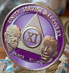 9 Year AA Founders Medallion Purple Nickel Plated Sobriety Chip