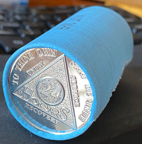 1 Day AA Medallion Roll of 25 Aluminum 24 Hours Sobriety Medallions