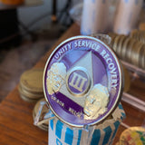 3 Year AA Founders Medallion Purple Nickel Sobriety Chip