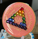 44 Year AA Medallion Pink Rainbow Crystal Sobriety w