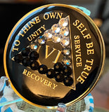 6 Year AA Medallion Black Transition Crystal Tri-plate Sobriety Chip