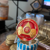 2 Year Founders AA Medallion Red Gold Plated Sobriety Chip