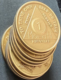 1 Month AA Medallion 5 Pack of Bronze 30 Day Sobriety Chips