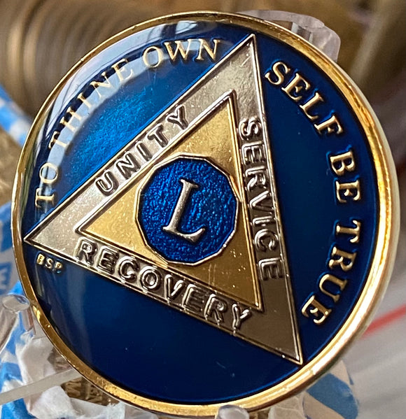 50 Year AA Medallion Midnight Blue Tri-Plate Sobriety Chip L