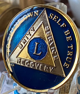 50 Year AA Medallion Midnight Blue Tri-Plate Sobriety Chip