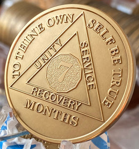 7 Month AA Medallion 1.5" Large Challenge Coin Premium Bronze Sobriety Chip