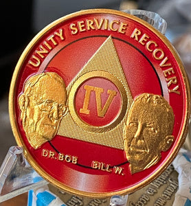 4 Year AA Founders Medallion Red Gold Plated Sobriety Chip