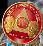 4 Year AA Founders Medallion Red Gold Plated Sobriety Chip