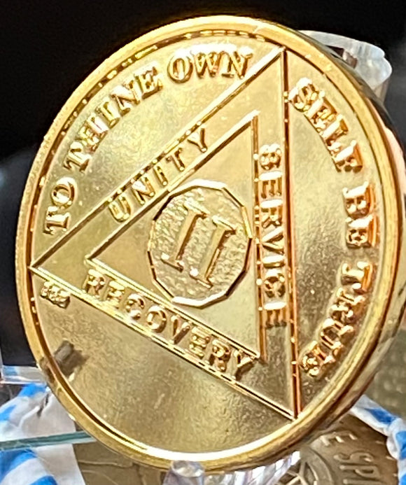 2 Year AA Medallion Gold Plated Sobriety Chip