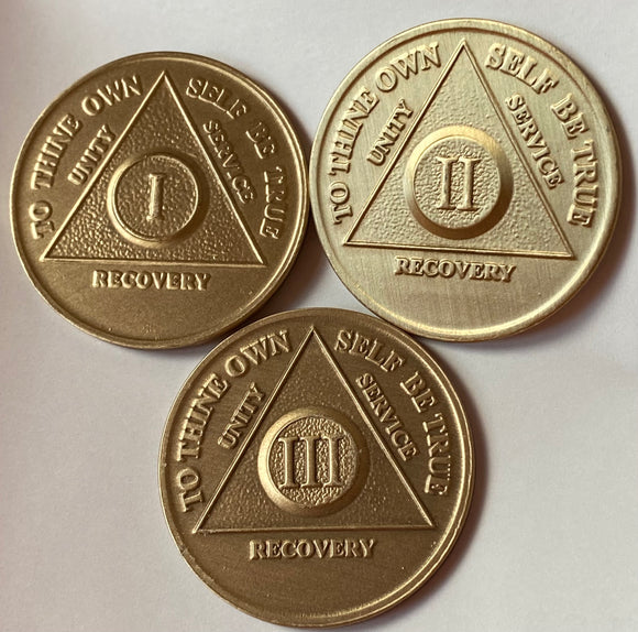 AA Medallion Set Year 1 2 3 Sobriety Chip Pack