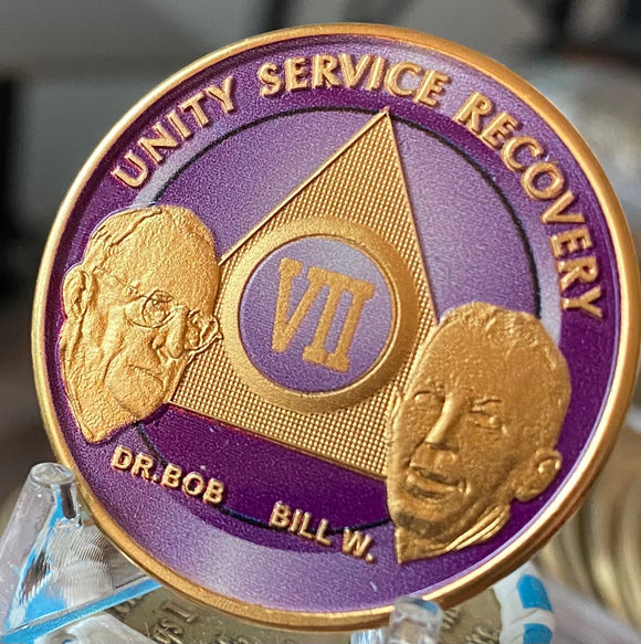 7 Year AA Founders Medallion Purple Gold Plated Sobriety Chip