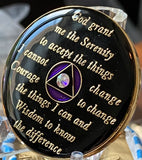 5 Year AA Medallion Purple Rainbow Crystal Sobriety Chip