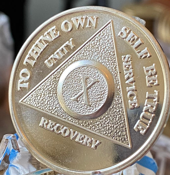 10 Year AA Medallion Silver Plated Sobriety Chip