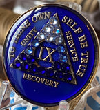 9 Year AA Medallion Blue Sapphire Transition Crystal Sobriety Chip