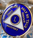 50 Year AA Medallion Blue Tri-Plate Sobriety Chip L Center