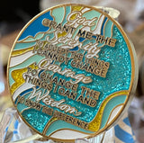 10 Year AA Medallion Elegant Caribbean Aqua Glitter Teal Marble Gold Sobriety Chip