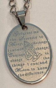 Praying Hands Serenity Prayer Pendant Necklace Silver Color