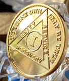 1 year AA Medallion 22k Gold Plated Sobriety Chip