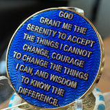 1 Year AA Medallion Elegant Blue Gold Herringbone Sobriety Chip