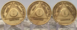 Set of 3 AA 1 Year Bronze Medallions Serenity Prayer Sobriety Chip Bulk Pack